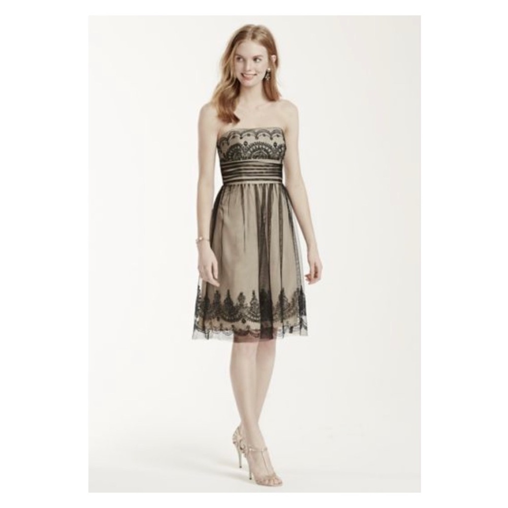 David's Bridal Strapless Tulle Dress With Caviar Beading Short Sz 6